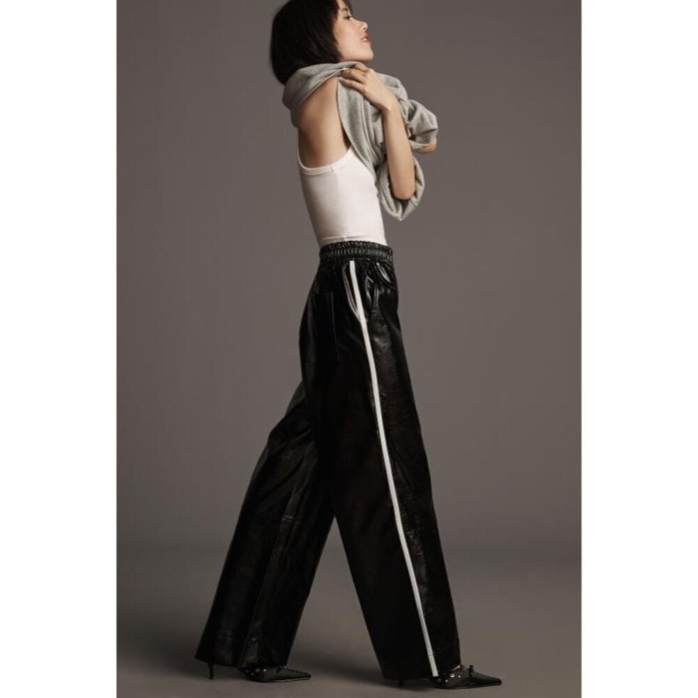 Anthropologie Maeve Faux Patent Leather Sporty Pull-On Pants